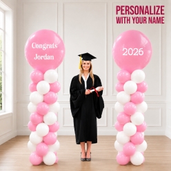 Grad Light Pink 2026 PERSONALIZED Airfill Double Balloon Column